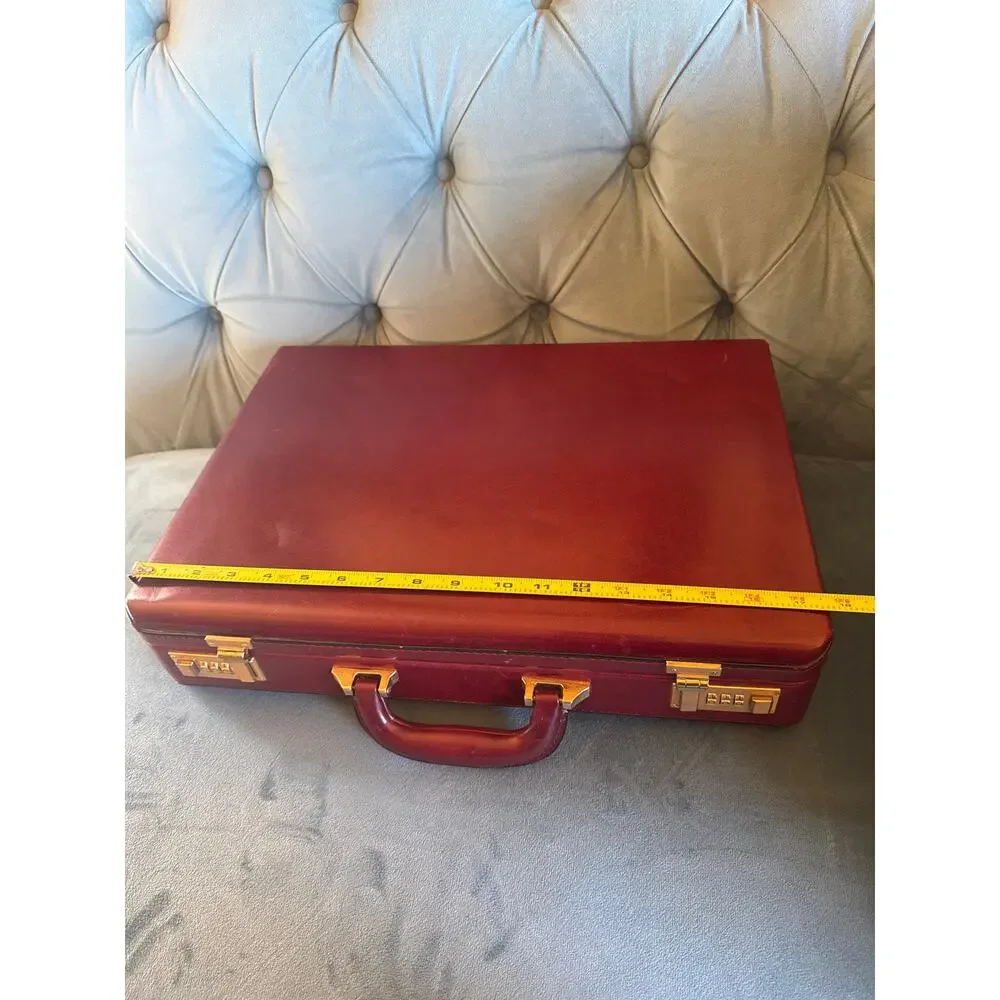VTG attaché briefcase genuine leather brown burgundy gold tone locks hardware!